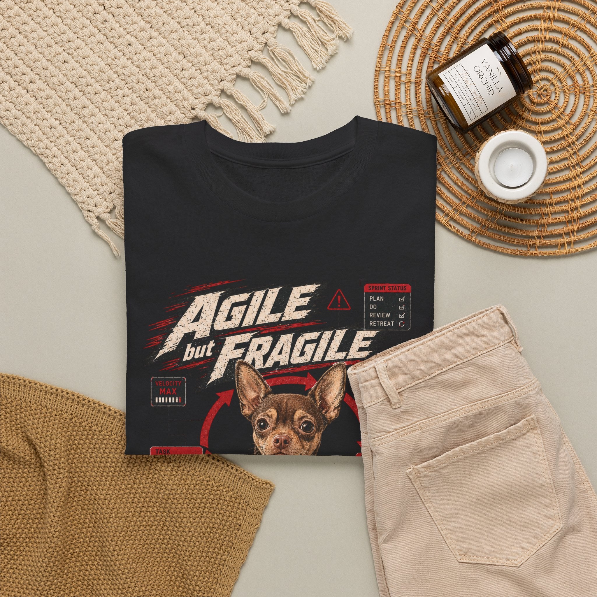 T-Shirt — "Agile but Fragile" Dog Graphic Tee (Cute Rescue Pet Design)