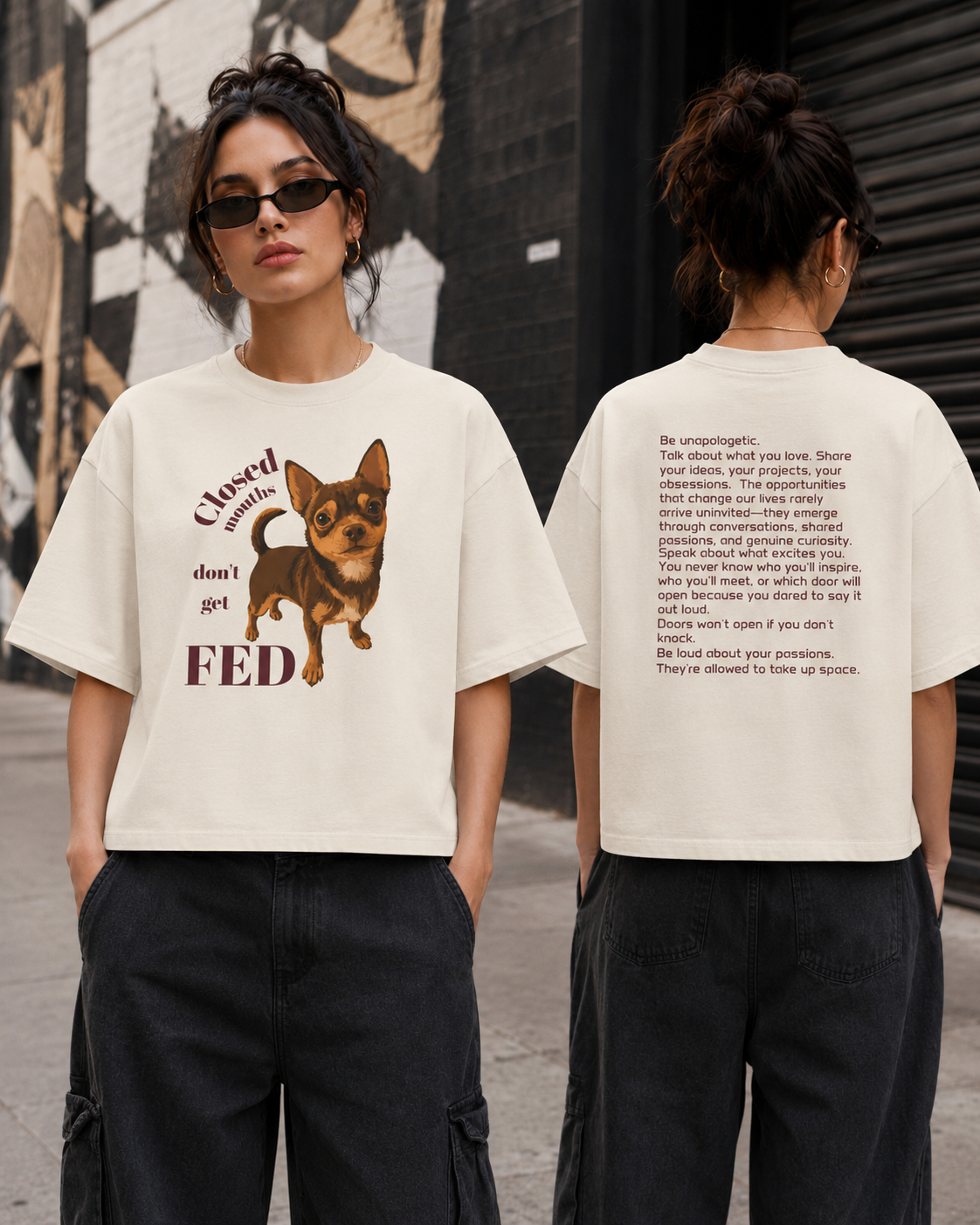 'Closed Mouths Don't Get Fed' Boxy Graphic Tee