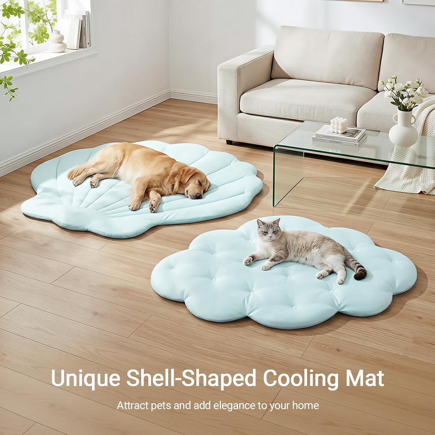 Dog Cooling Mat, 40'' × 40'' Large, Self-Cooling Mat for Dog, (Cool & Warm) Double-Sided Pet Cool Pads for Crate, Kennel, Machine Washable Summer Blanket, Cat Cool Bed, Non-Gel, Sky Blue