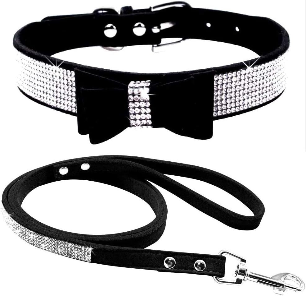Rhinestone Dog Collar Leashes, Crystal Diamond Cat Dog Collar Leash Set, Cute Dazzling Dog Rhinestone Collar, Dog Collar Harness for Small & Medium Dogs