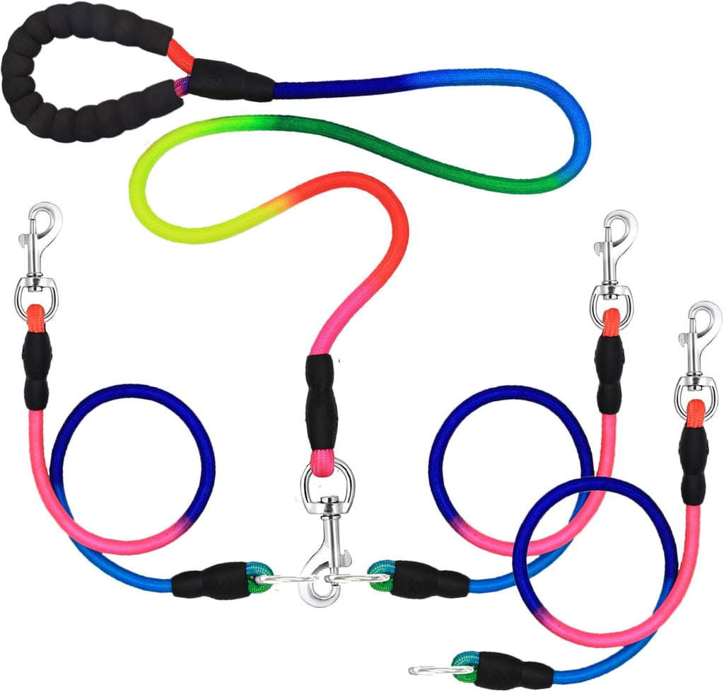 Heavy Duty 3 Dog Leash for Large Dogs No Tangle Detachable 360° Swivel Device with Padded Handle for Two/Three Pets