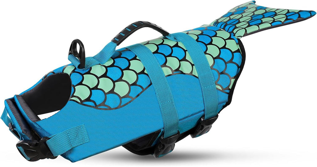 Mermaid Dog Life Jacket, Dog Life Vest for Swimming, Blue, XS