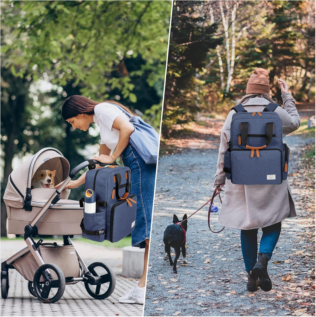Dog Travel Bag, Airline Approved Backpack for Pet Accessories Organizer, Tote Weekend Bag with 2 Food Storage Containers, 2 Collapsible Dog Bowls, 1 Pet Mat, Blue