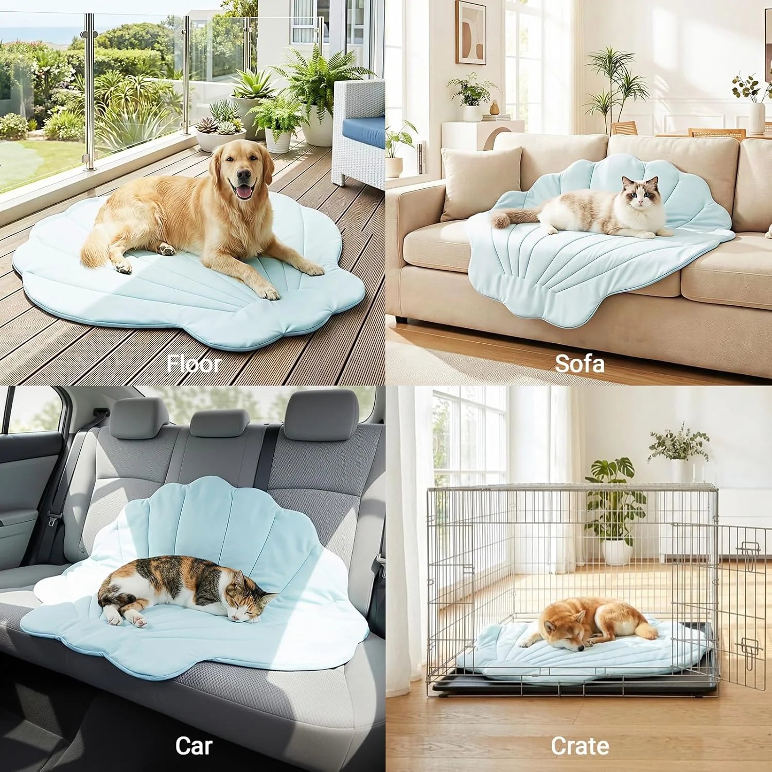 Dog Cooling Mat, 40'' × 40'' Large, Self-Cooling Mat for Dog, (Cool & Warm) Double-Sided Pet Cool Pads for Crate, Kennel, Machine Washable Summer Blanket, Cat Cool Bed, Non-Gel, Sky Blue