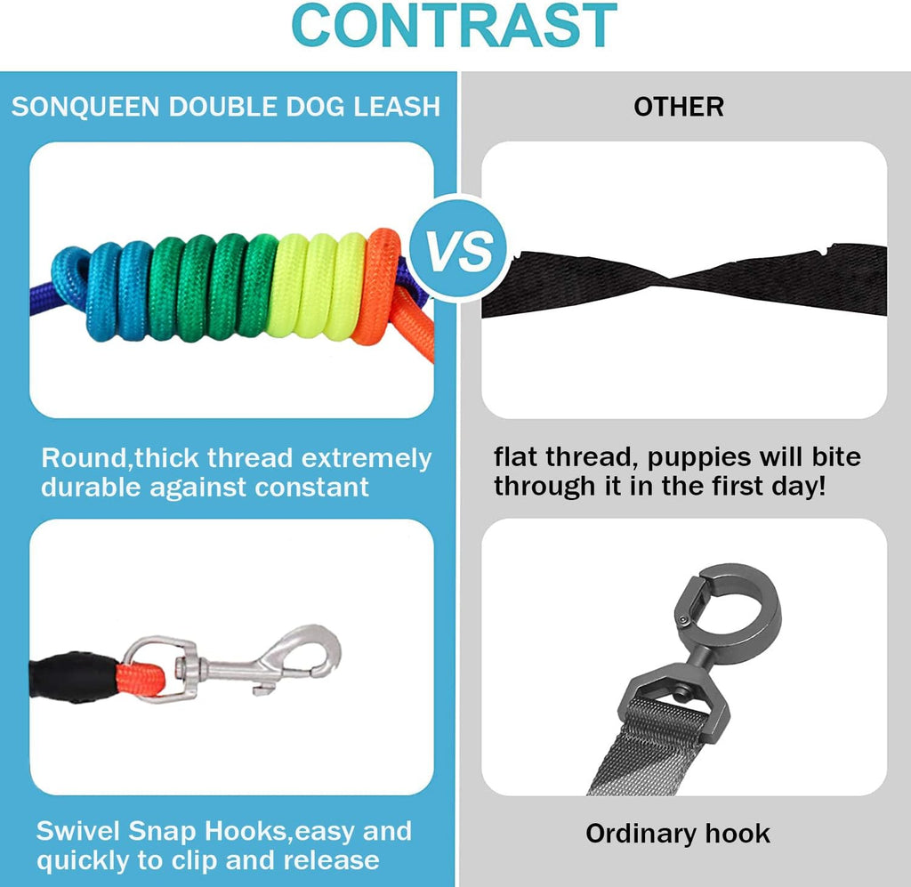Heavy Duty 3 Dog Leash for Large Dogs No Tangle Detachable 360° Swivel Device with Padded Handle for Two/Three Pets