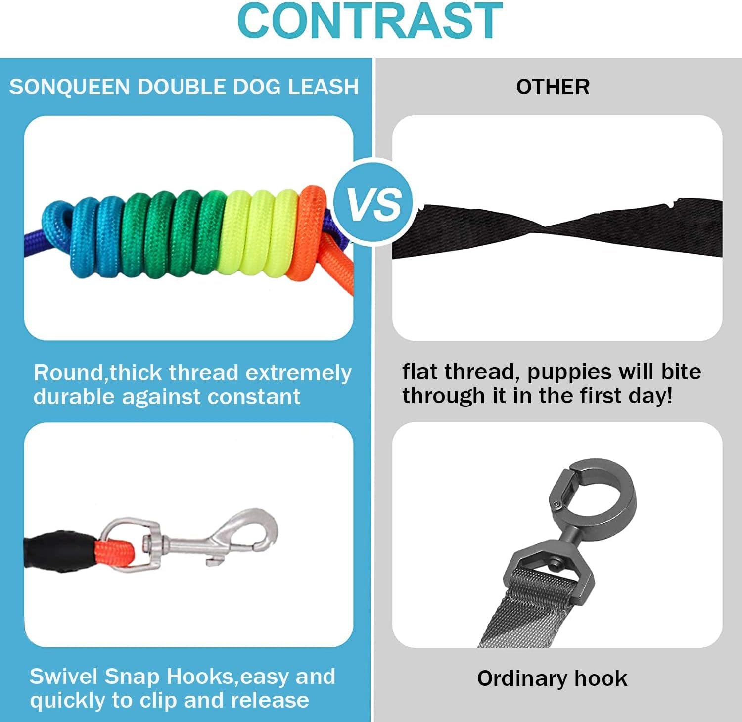 Heavy Duty 3 Dog Leash for Large Dogs No Tangle Detachable 360° Swivel Device with Padded Handle for Two/Three Pets