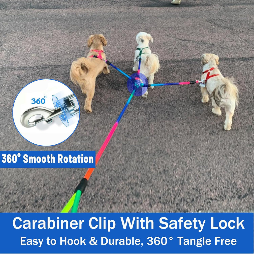 Heavy Duty 3 Dog Leash for Large Dogs No Tangle Detachable 360° Swivel Device with Padded Handle for Two/Three Pets