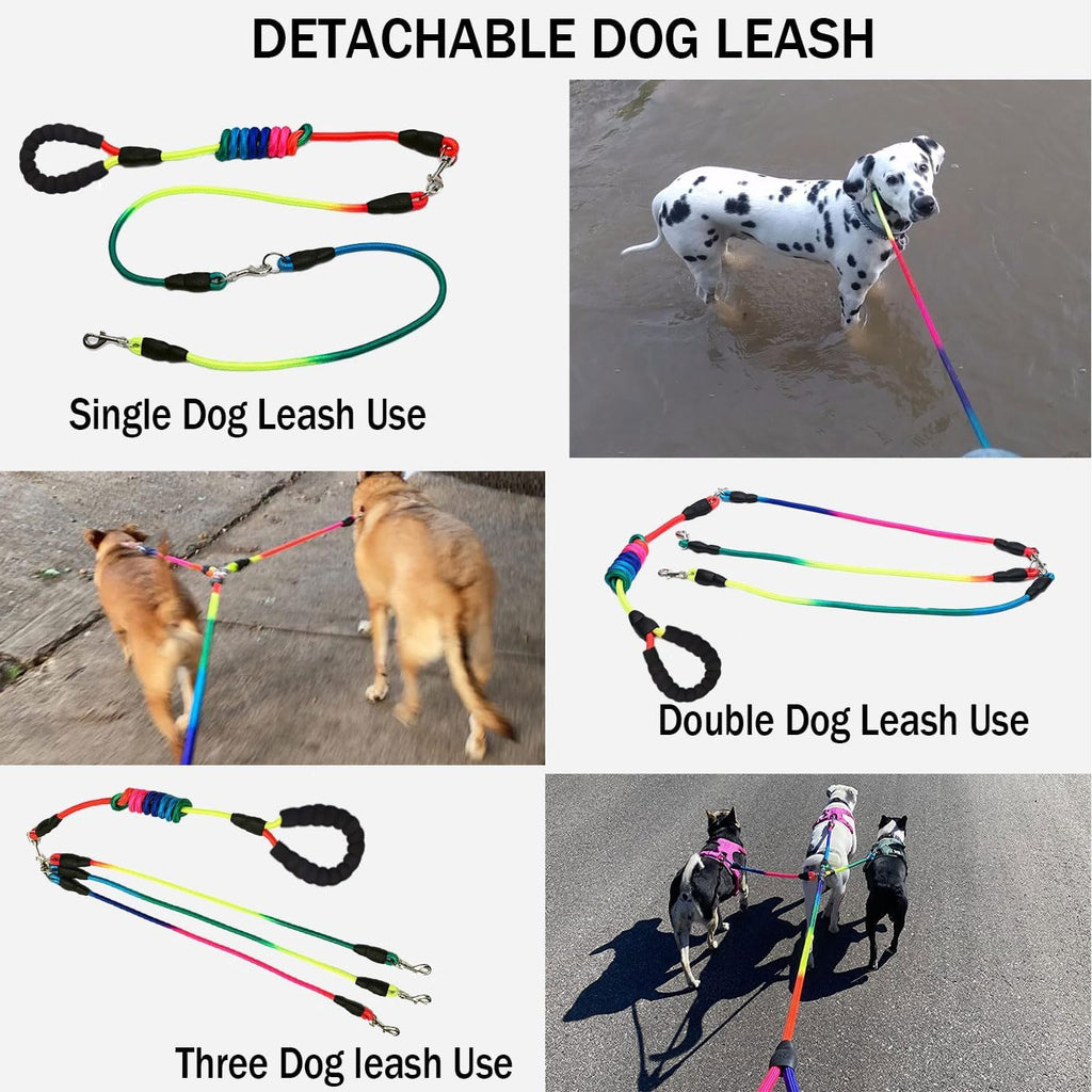 Heavy Duty 3 Dog Leash for Large Dogs No Tangle Detachable 360° Swivel Device with Padded Handle for Two/Three Pets