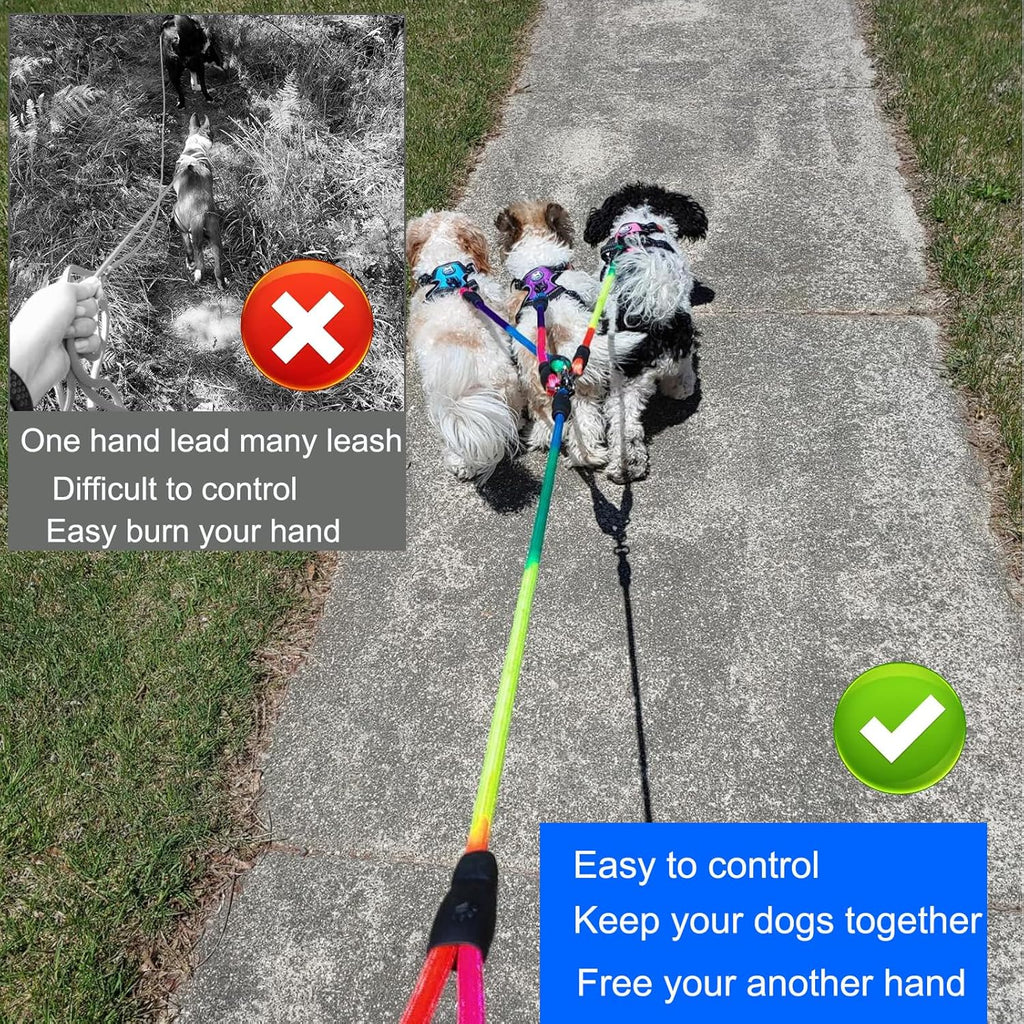 Heavy Duty 3 Dog Leash for Large Dogs No Tangle Detachable 360° Swivel Device with Padded Handle for Two/Three Pets