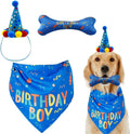 Dog Birthday Boy Bandana Hat Toy Set - Pet Party Supplies, Triangle Bibs with Cute Bone Scarf Accessories and Decoration for Large Doggy - Blue