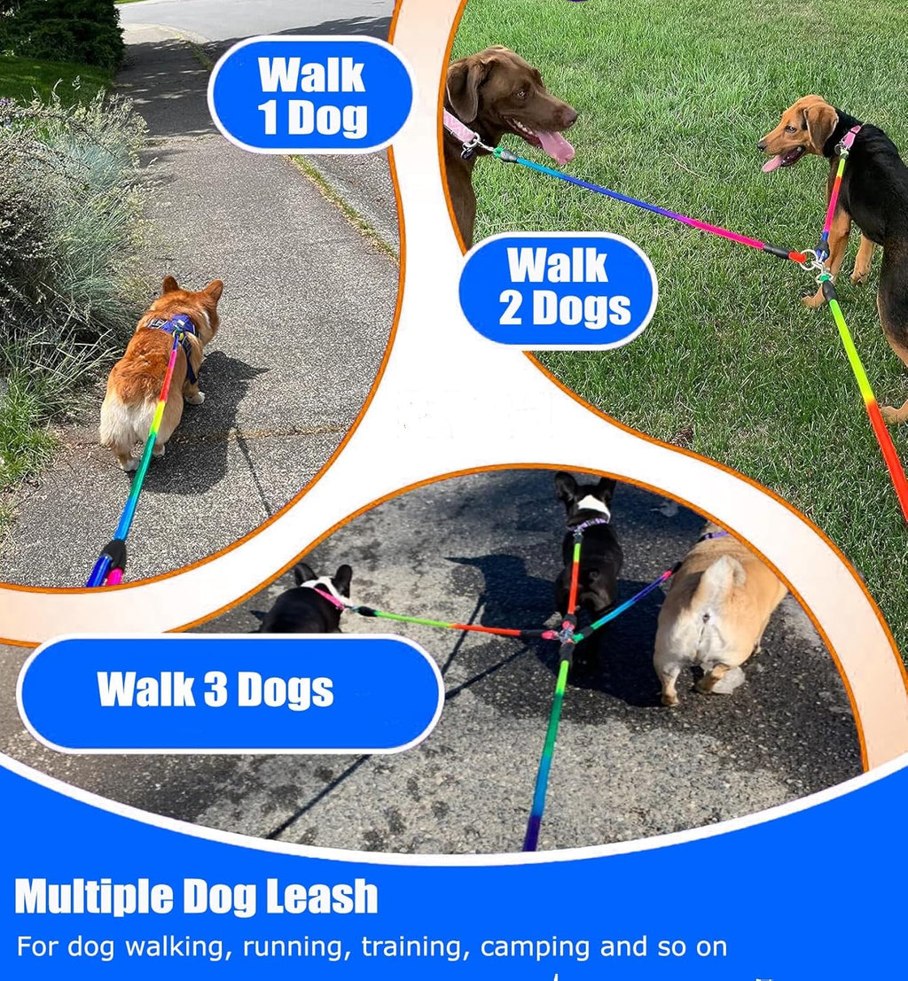 Heavy Duty 3 Dog Leash for Large Dogs No Tangle Detachable 360° Swivel Device with Padded Handle for Two/Three Pets