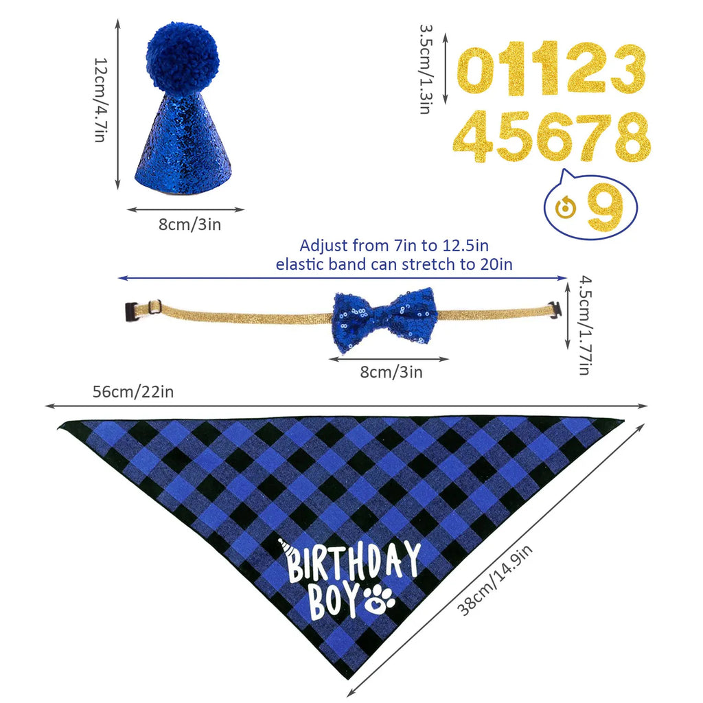 Dog Birthday Party Kit - Bandana, Hat, Bow Tie & Bday Banner for Small Dogs, Puppy Decor with It’S My Bday Signs Boy/Girl